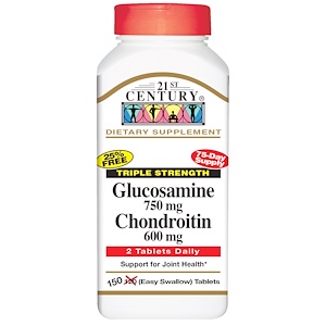 21st Century, Глюкозамин 750 мг хондроитин 600 мг, тройная сила, 150 таблеток (легко глотаемые)