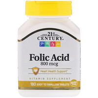 Folic Acid, 800 mcg, 180 Easy to Swallow Tablets - изображение