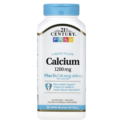 21st Century, Calcio líquido con vitamina D3, 90 cápsulas blandas de liberación rápida