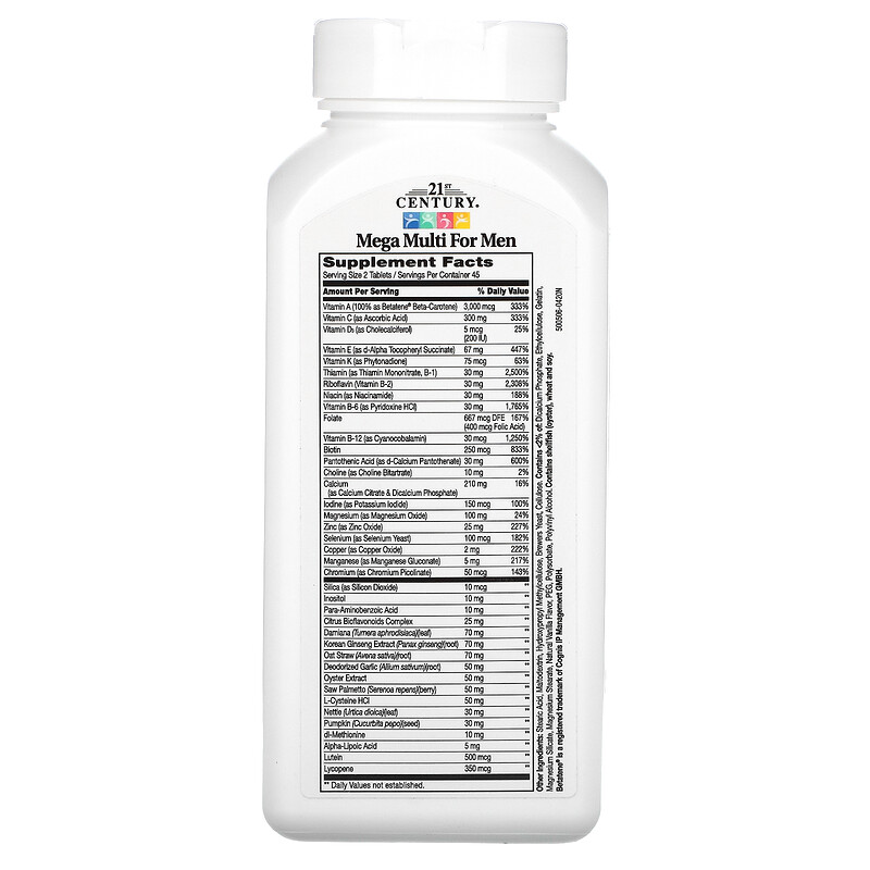 21st Century, Mega Multi for Men, Multivitamin & Multimineral, 90 ...