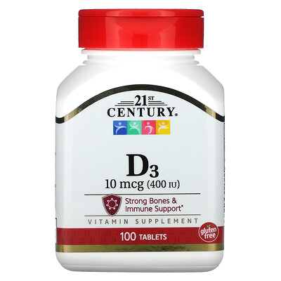 21st Century витамин D3, 10 мкг (400 МЕ), 100 таблеток