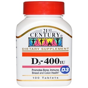 21st Century, D3, 400 МЕ, 100 таблеток
