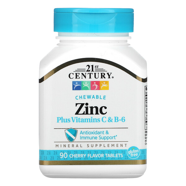 21st Century, Zinc Plus Vitamins C & B-6, Chewable, Cherry Flavor, 90 Tablets