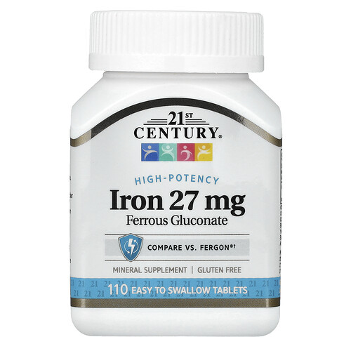 21st Century, High-Potency Iron, hochwirksames Eisen, 27 mg, 110 einfach zu schluckende Tabletten