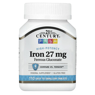 21st Century, Ferro de Alta Potência, 27 mg, 110 Comprimidos Fáceis de Engolir