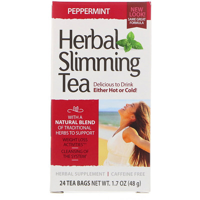 21st Century Herbal Slimming Tea, Peppermint, Caffeine Free, 24 Tea Bags, 1.7 oz (48 g)