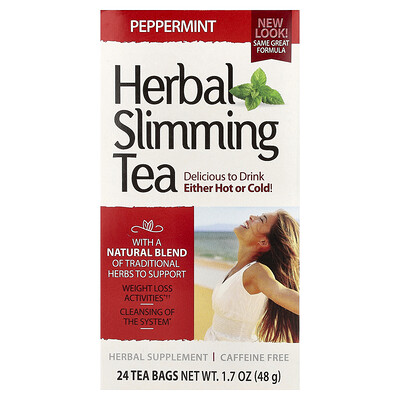 Product Image for 21st Century, Herbal Slimming Tea, Peppermint, Caffeine Free, 24 Tea Bags, 1.7 oz (48 g)