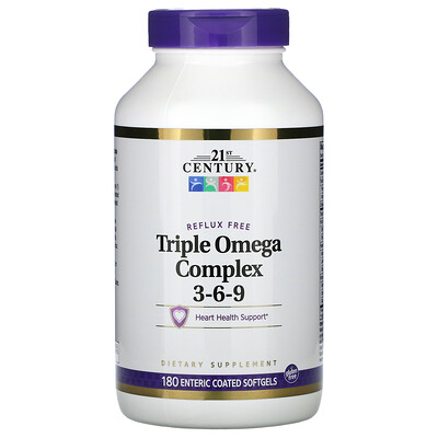 21st Century Triple Omega Complex 3-6-9, 180 мягких желатиновых капсул с кишечнорастворимой оболочкой