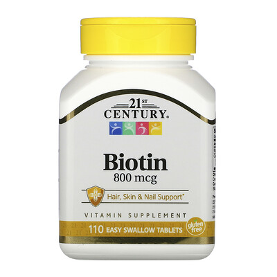 21st Century Биотин, 800 мкг, 110 таблеток, которые легко глотать