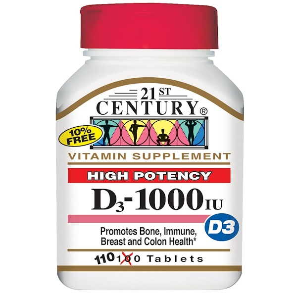 21st Century, ビタミンD3, 高効力, 1,000 IU, 110錠