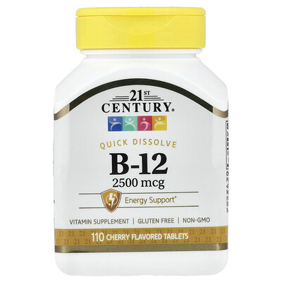 21st Century, Vitamina B12, Cereza, 2500 mcg, 110 comprimidos