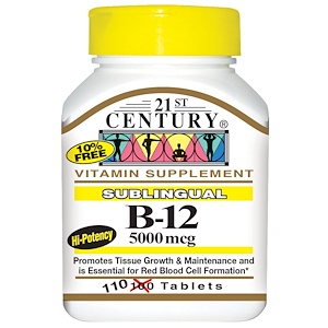 21st Century, Сублингвальный витамин B12, 5000 мкг, 110 таблеток