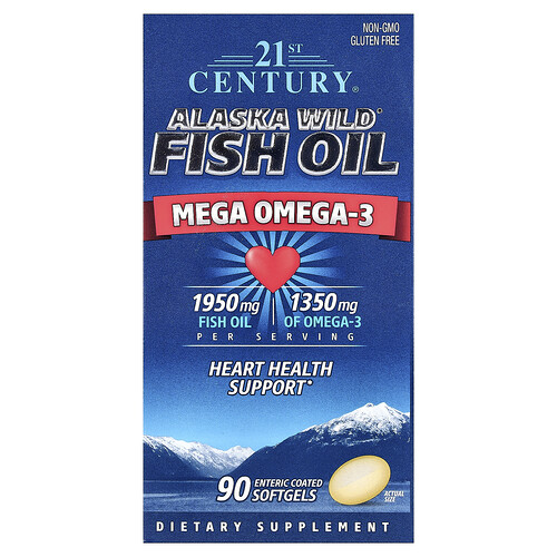 21st Century Alaska Wild® Fish Oil, Mega Omega 3, 90 Enteric Coated Softgels