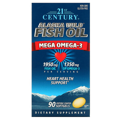 

21st Century Alaska Wild Fish Oil Mega Omega 3 1950 mg /1350 mg 90 Enteric Coated Softgels
