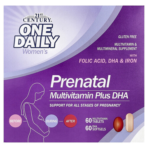 21st Century, Pränatales Multivitamin / Mineral + DHA, 2 Flaschen, 60 Tabletten / 60 Weichgelee