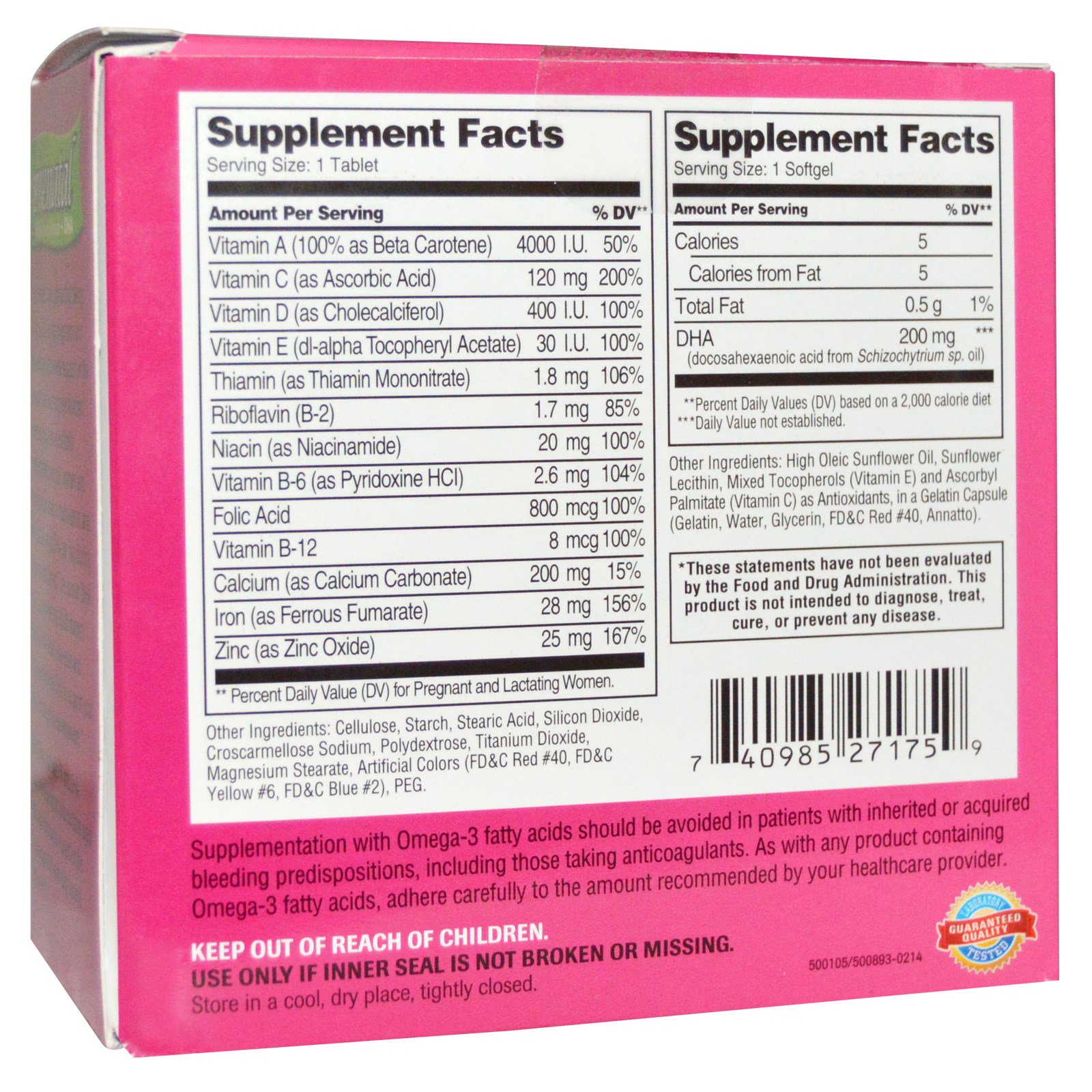 21st Century, Prenatal Multivitamin/Mineral + DHA, 2 Bottles, 60