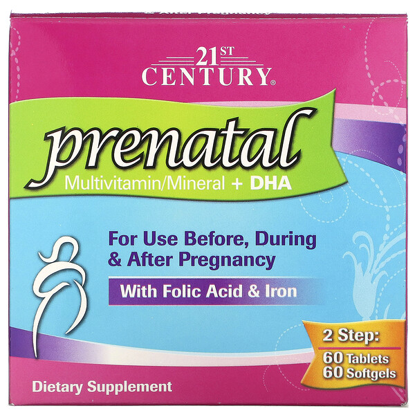 21st Century, Prenatal Multivitamin/Mineral + DHA, 2 Bottles, 60 Tablets / 60 Softgels