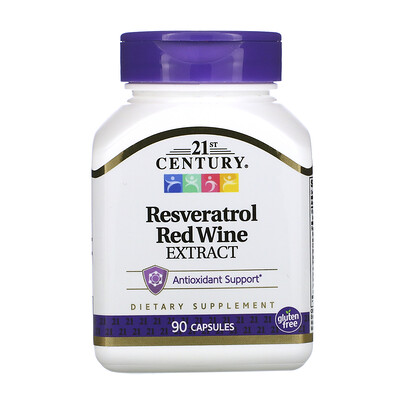 21st Century Ресвератрол, экстракт плодов красного винного сорта винограда, 90 капсул