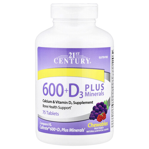 21st Century 600 + D3 Plus Minerals, Fruit Punch, 75 Tablets