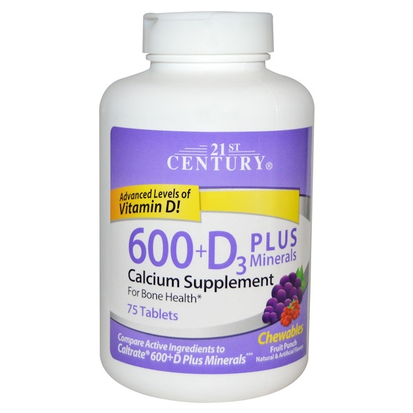 21st Century 600 D3 Plus Minerals Chewables Fruit Punch 21st century 600 d3 plus minerals chewables fruit punch