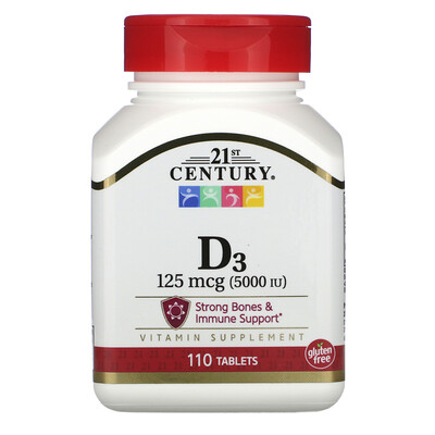 21st Century витамин D3, 125 мкг (5000 МЕ), 110 таблеток
