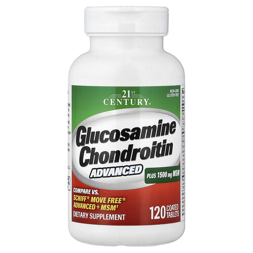21st Century, Glucosamine Chondroitin Advanced Plus MSM, Glucosamin und Chondroitin, 120 überzogene Tabletten