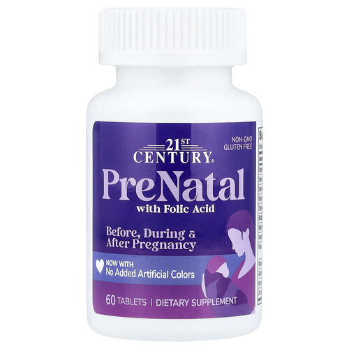 21st Century, PreNatal with Folic Acid, Ergänzungsmittel für schwangere Frauen mit Folsäure, 60 Tabletten