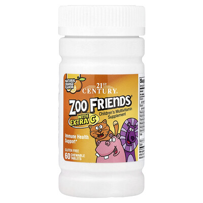 21st Century, Zoo Friends® con vitamina C extra, Sabor natural a naranja, 60 comprimidos masticables