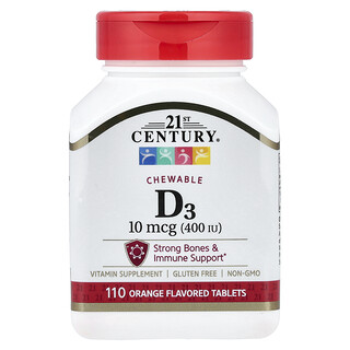 21st Century, Chewable Vitamin D3, Orange, 10 mcg (400 IU), 110 Tablets