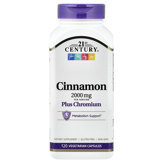 21st Century, Cinnamon plus Chromium, Zimt und Chrom, 120 pflanzliche Kapseln
