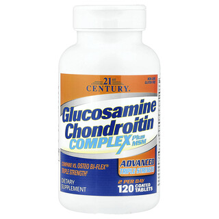 21st Century, Complejo de glucosamina y condroitina más MSM, Concentración triple avanzada, 120 comprimidos recubiertos