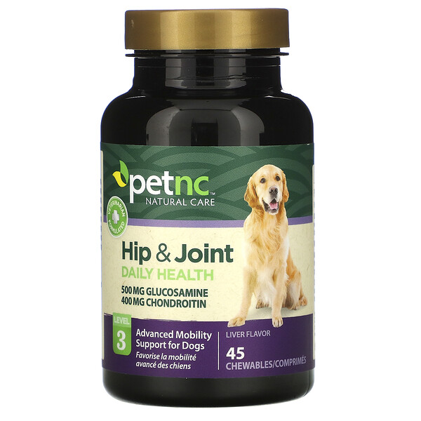 petnc NATURAL CARE‏, תוסף תזונה לכלבים, שמירה על בריאות הירכיים והמפרקים, רמה 3, בטעם כבד, 45 חטיפים לעיסים