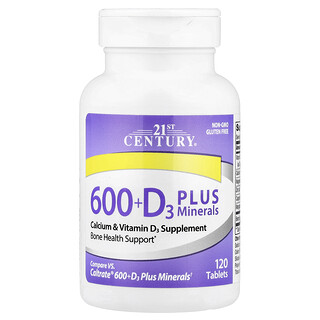 21st Century, 600+D3 Plus Minerals, 120 Tablets