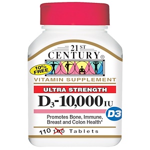 21st Century, D3, 10,000 IU, 110 таблеток