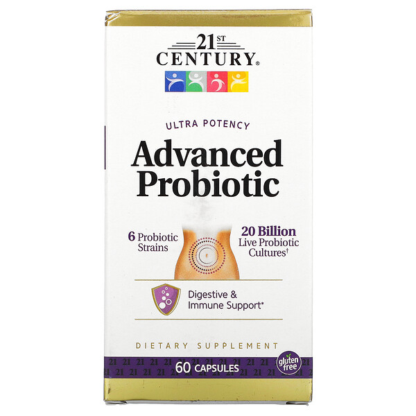 21st Century, пробиотик, улучшенная формула для большей эффективности, 60 капсул