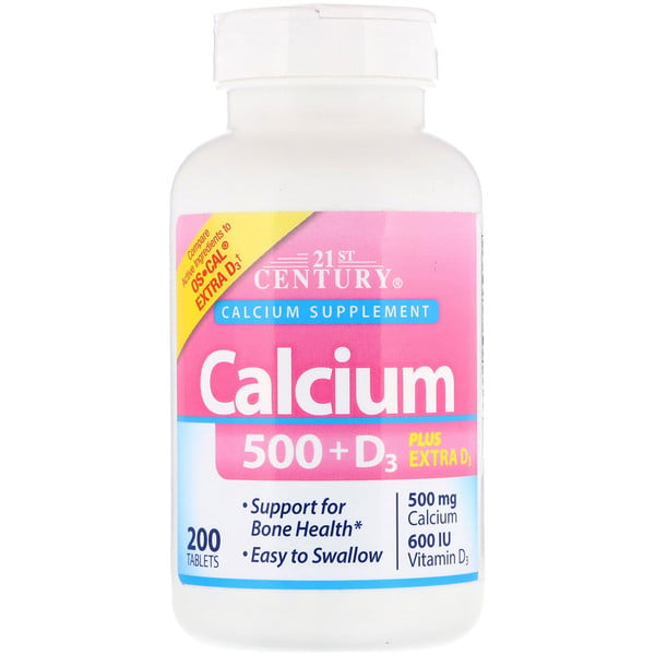 21st Century, Calcium 500 + D3 Plus Extra D3, 200 Tablets - iHerb