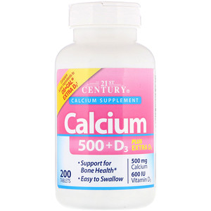 Отзывы о 21 Сенчури, Calcium 500 + D3 Plus Extra D3, 200 Tablets