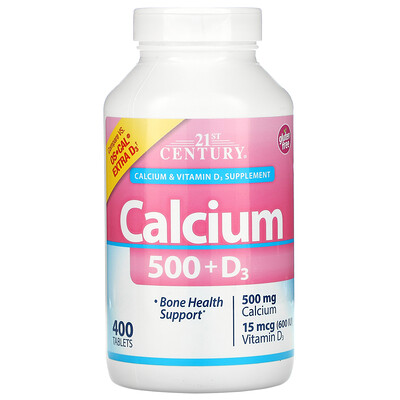 

21st Century, Calcium 500 + D3, 15 mcg (600 IU), 400 Tablets