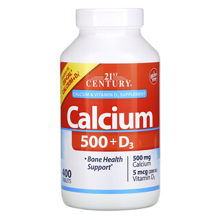21st Century, Calcium 500 + D3, 5 mcg  (200 IU), 400 Tablets
