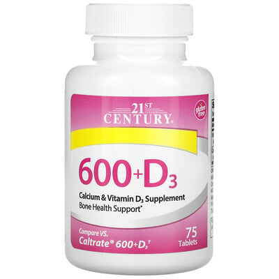 21st Century 600+D3, добавка с кальцием и витамином D3, 75 таблеток