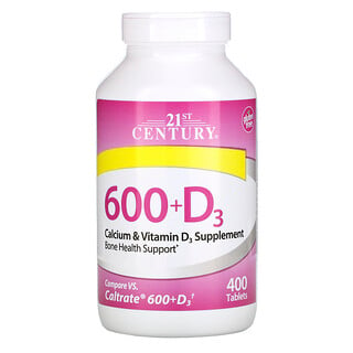 21st Century, 600+D3, 칼슘 및 비타민D3 보충제, 400정