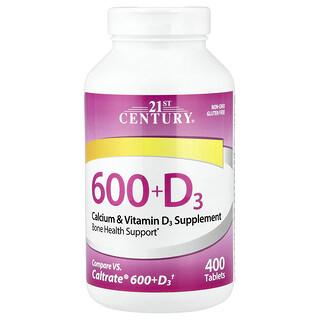 21st Century, 600＋D3、カルシウム＆ビタミンD3サプリメント、400粒