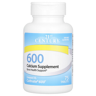 21st Century, Suplemento de calcio 600, 75 comprimidos (600 mg por comprimido)