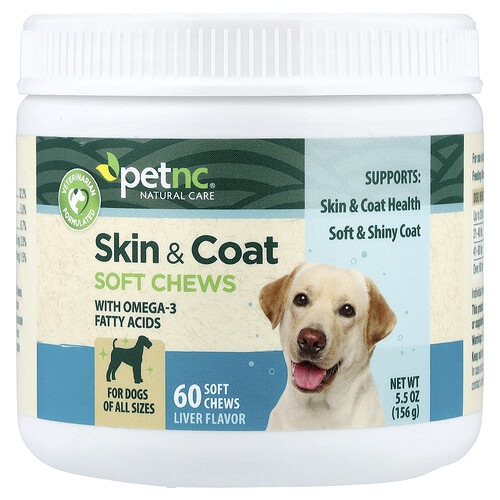petnc NATURAL CARE, Skin & Coat Soft Chews, For Dogs, All Sizes, Liver, 60 Soft Chews, 5.5 oz (156 g)