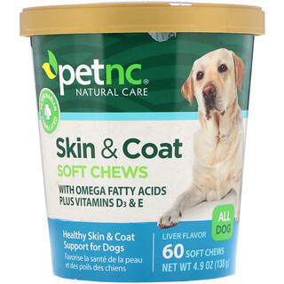 petnc NATURAL CARE, 寵物自然護理，皮毛，肝臟風味，所有的狗，60份軟咀嚼物