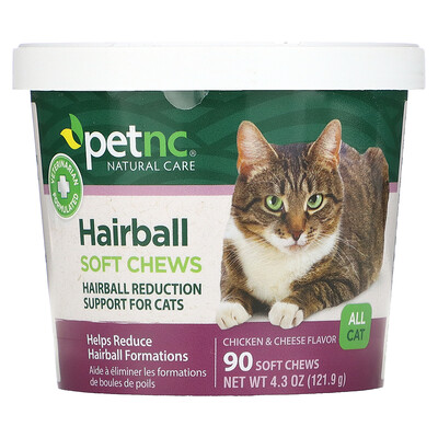 

petnc NATURAL CARE Мягкие жевательные таблетки для защиты от образования комков шерсти, для всех кошек, со вкусом курицы и сыра, 90 шт.