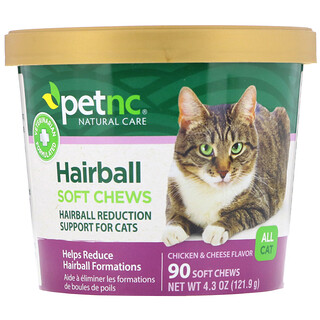petnc NATURAL CARE, Hairball Soft Chews, All Cat, Chicken & Cheese Flavor, 90 Soft Chews