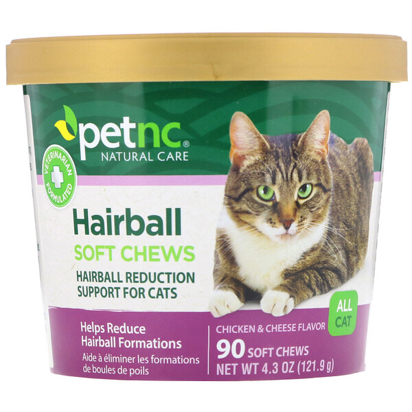 petnc NATURAL CARE‏, Hairball Soft Chews, All Cat, Chicken & Cheese Flavor, 90 Soft Chews