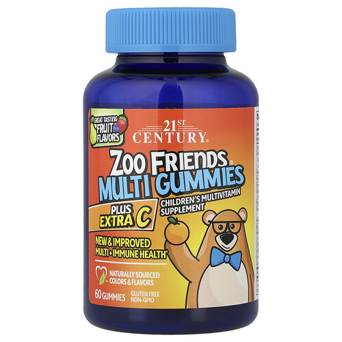 21st Century, Zoo Friends® Multi Gummis, Plus Extra C, mit tollem Fruchtgeschmack, 60 Fruchtgummis