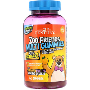 21st Century, Мультивитаминные жевательные таблетки Zoo Friends, Plus Extra C, 150 жевательных таблеток